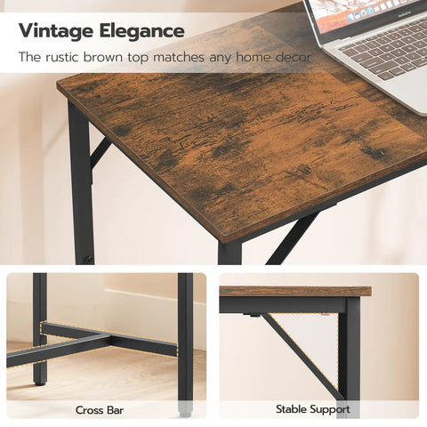 Bar Table With Built In Charging Station, Rustic Brown and Black Finish, showing durable top, cross bar, and stable support