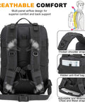 Back view of Rugged 45L Tactical Backpack Water Resistant MOLLE EDC Pack showing thick straps and breathable comfort design