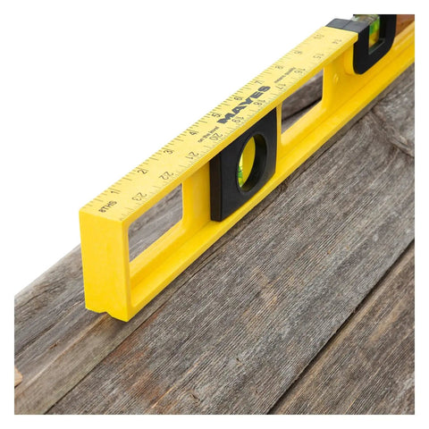 24 Inch Magnetic Top View Level Made In Usa Featuring Three Precision Vials For Dead On Accuracy on wooden surface.