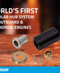 Flo Torq II Hub Kit For Yamaha 50 To 100 HP Outboard Motors on wooden surface with metal components