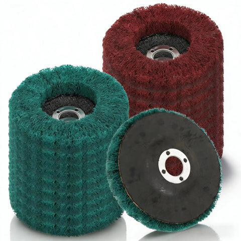 20 Pack Nylon Fiber Flap Discs For Your 4 Inch Angle Grinder, 180 And 320 Grit, Abrasive Buffing Discs, front and side view