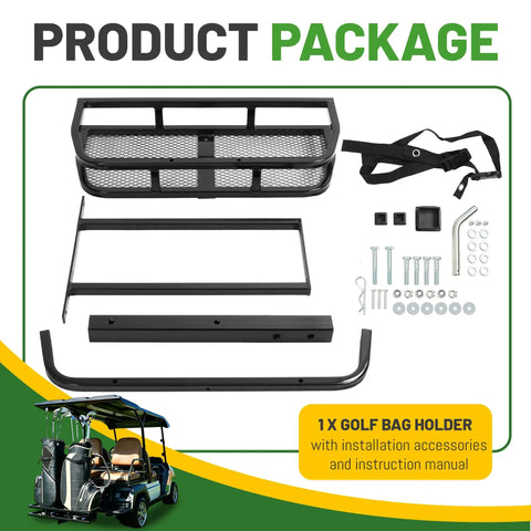 Heavy Duty Golf Cart Bag Holder With 2 Inch Receiver For EZGO Yamaha Club Car Carts, product package contents