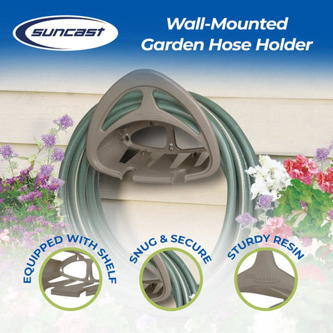 Two Pack Hangout Hose Holder With Built In Shelf For Outdoor Wall Mount Storage Durable Resin Hose Reel Designed For 150 Foot Hoses Taupe