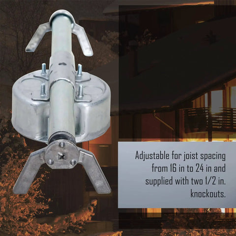 Retro Brace 1.5 Inch Deep Ceiling Fan Box for Old Work Electrical Box with 2.5 Inch Knockouts Adjustable Brace
