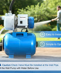 1.5HP Shallow Well Pump With Pressure Tank And 1340 GPH Jet Pump For Home Garden Irrigation, blue finish in use outdoors