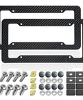 Dope Carbon Fiber Look License Plate Frame 2 Pack For Front And Rear Mounts Black ABS Plastic Car Tag Holder With Screw Caps