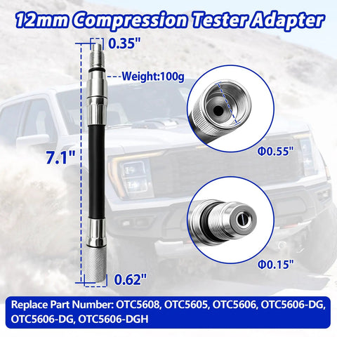 12mm Compression Tester Adapter For Ford 4.6L 5.4L 6.8L 3 Valve Triton Engines 2008 And Later Direct Fit With Built In Rubber Seal
