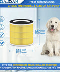 Pet Odor Buster Replacement Filter For Air Purifier RP-AP089, 2-Pack, with dimensions shown next to a puppy