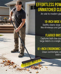 Heavy Duty 18 Inch Push Broom With Adjustable Metal Handle And Stiff Flagged Bristles Engineered To Knock Out Messes Fast on driveway.