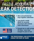 Pool Leak Detector Kit With 8 Oz Blue Dye And Reusable Syringe, features on accurate leak detection and concentrated dye.