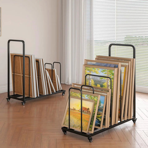 Built-Tough Cardboard Box Organizer On Wheels With Adjustable Storage Rack Metal Cart Stand With Handle Space-Saving Carton Organizer