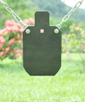 Rifle Ready AR500 Steel Targets Silhouette Gong For Outdoor Precision Shooting Practice, mounted on a chain.