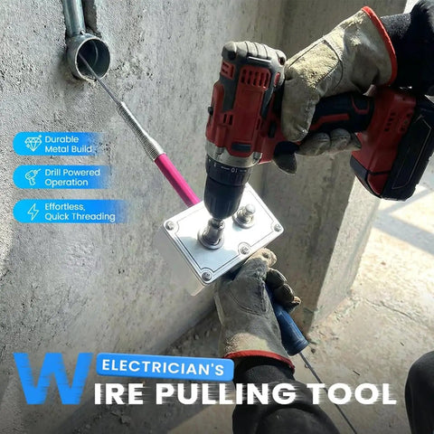 No Sweat Pro Rig Wire Pulling Assistant Tool And Portable Cable Threading Machine With Drill Powered Automatic Cable Tugger in use.