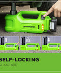 Cordless 24V Hydraulic Car Jack Kit For Vehicles Up To 3 Tons With 2Ah Battery And Charger Electric Lifting Range 6.1 To 17.5 Inches Portable Auto Lift For Quick On The Go Tire Changes shown under car with self-locking feature