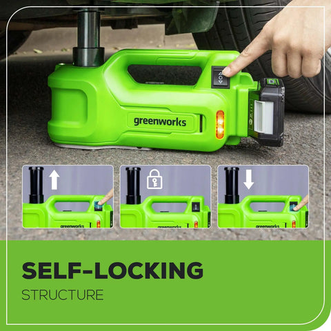 Cordless 24V Hydraulic Car Jack Kit For Vehicles Up To 3 Tons With 2Ah Battery And Charger Electric Lifting Range 6.1 To 17.5 Inches Portable Auto Lift For Quick On The Go Tire Changes shown under car with self-locking feature