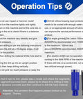 Two blue and black diamond wet core drill bits with 1/4-inch shanks shown beside an operation tips poster.
