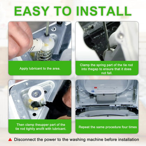 High Performance Washer Suspension Rod Replacement For Samsung Models WA44A3205AW WA40A3005AW WA45T3200AW WA5N3050AW installation steps with lubricant applications.