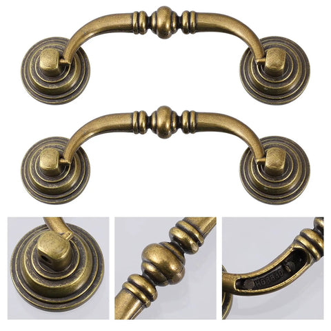 4 Pack Vintage European Style Cabinet Drawer Pulls Antique Bronze Wardrobe Door Handles For Home Decor Retro Farmhouse Kitchen Hardware Ideal Replacement For Dresser Drawers Cabinets And Doors In Any Room, close-up detail view