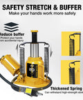 Front view of yellow 20-ton air bottle jack with aluminum pump and thick coil springs