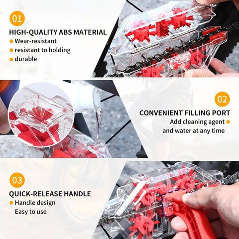 Bike Chain Cleaner Tool Kit With Built In Brushes Transparent Cleaning Machine details, ABS material, filling port, handle