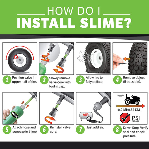 Steps to install Flat Tire Sealant For Tubeless Mower And ATV Tires That Prevents And Repairs Punctures Up To One Quarter Inch Eco Friendly Non Toxic 24 Oz Bottle With Fibro Seal Technology