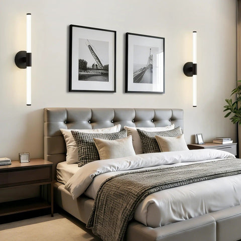 Dimmable LED Vanity Light Bar For Bathroom, 360 Degree Full Illumination Over Mirror Sconce, Black 24 Inch, beside bed