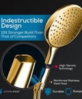 High Pressure Handheld Shower Head With Hose, 6 Inch Rainfall Spray, Egyptian Gold Finish, showing detailed nozzle design
