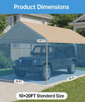 10x20 Ft Carport Replacement Canopy Top 800D Oxford Heavy Duty Waterproof Tarp Cover with dimensions shown over SUV