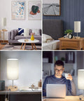 Set Of 2 Bedside Lamps With USB Ports And AC Outlet Touch Control 3 Way Dimmable Wooden Base Nightstand Lamps with beige shade