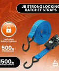 Lock It Down Pat With These Tangle Free Anti Theft Ratchet Straps 2 Pack featuring blue cut resistant webbing and lockable ratchet for secure tie downs.
