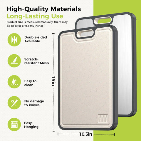 Two In One Titanium Cutting Board Heavy Duty Dual Sided Kitchen Tool With Pure Titanium And PP Surfaces, 15 by 10.3 inches
