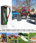 5200mAh 7.4V 2S LiPo Battery 80C With Hard Case EC5 Connector For RC Cars and Trucks in outdoor setting with RC models