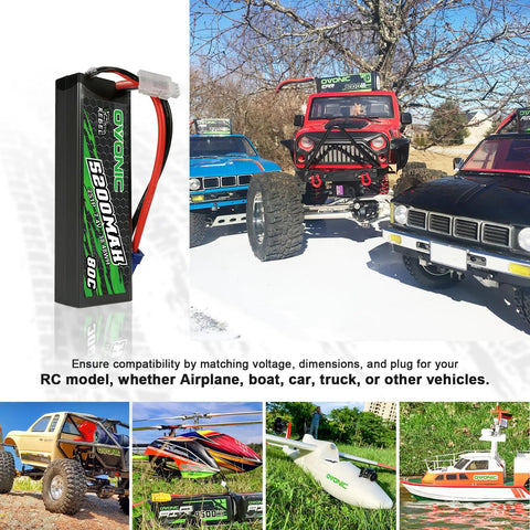 5200mAh 7.4V 2S LiPo Battery 80C With Hard Case EC5 Connector For RC Cars and Trucks in outdoor setting with RC models