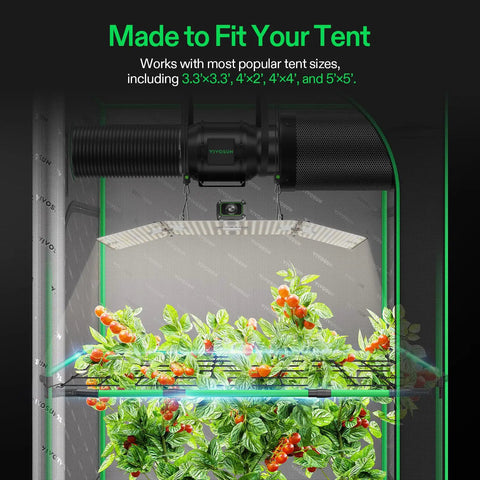 Beefy Grow Tent Mounting Kit with Adjustable Poles supporting ventilation in 3.3x3.3 to 5x5 ft tent, visible with plants inside