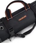 Roll Up Tool Organizer Bag For Mechanics, Electricians, And Bike Riders, 13 Pockets With 5 Large Zip Bags, heavy duty 1680D closed view