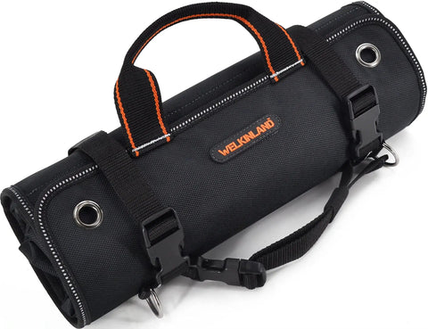 Roll Up Tool Organizer Bag For Mechanics, Electricians, And Bike Riders, 13 Pockets With 5 Large Zip Bags, heavy duty 1680D closed view