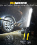 Magnetic LED Work Light for Mechanics With 2400LM Brightness, 4400mAh Rechargeable Battery, Dual Mode and Twin-Unit Link in rain