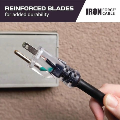 10 Gauge 3 Conductor Lighted Outdoor Extension Cord For Indoor And Outdoor Use, Heavy Duty Black Cable with Plug Visible
