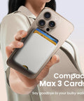 Woman showing Stronger Magnetic Wallet For iPhone 12 To 17 With MagSafe Compatibility, holding up to 3 cards.