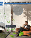 Man reading near Magnetic Closure Garage Door Screen 9 by 7 Feet for One Car, Hands Free Bug Blocking Fiberglass Mesh With Weighted Bottom