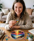 Person assembling Sun Acrylic Catcher Puzzle Kit For Doors Garden And Window Hanging 83 Piece 2D DIY Crystal Puzzle For Adults