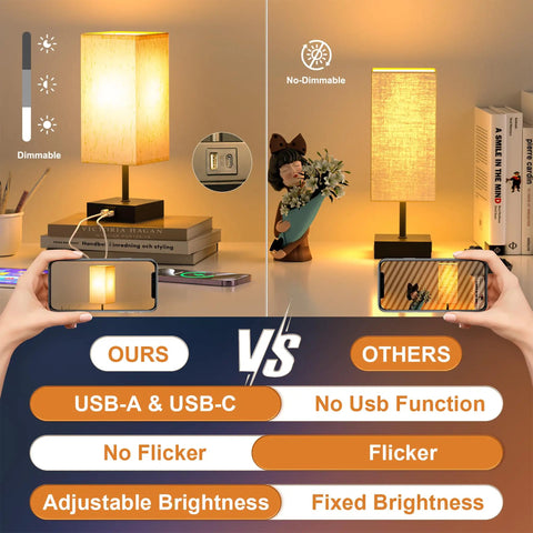 Comparison of Beige Bedside Table Lamp With USB C And USB A Ports 3 Way Dimmable Touch Control LED Bulbs Included vs other lamp