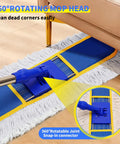 No Fuss Heavy Duty Commercial Dust Mop With 29.5 Inch Head And 61 Inch Handle Includes Two Washable Cotton Pads For Wet Or Dry Use on hardwood floors, showcasing a 360° rotating mop head.