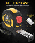 AutoLock Tape Measure 25 Feet 7 And A Half Meters With 1 Inch Nylon Coated Blade Dual Sided White Yellow Matte Scale Feet Inches Fractions And Metric Tough As Nails ABS Case True Zero Multi Catch Hook For Inside And Outside Measuring built to last