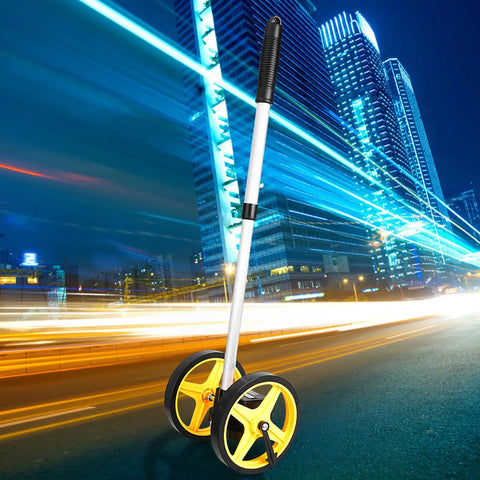 Cloimei Double Wheel Measuring Wheel Ergonomic Distance Wheel 9999m, yellow, black, aluminum alloy for surveying outdoors.