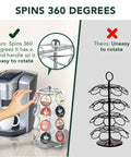 K Cups Pod Carousel Cup Holder With 24 Slots Spins 360 Degrees Lazy Susan Chrome Finish next to coffee maker