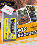 R Line 850mAh 14.8V 95C 4S LiPo Battery Pack with XT60 plug for multirotor FPV drones displayed with drone images