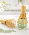 Bamboo whisk chasen on ceramic holder from Complete Five Piece Matcha Making Kit With Bamboo Whisk Chasen, Ceramic Bowl, Whisk Holder.