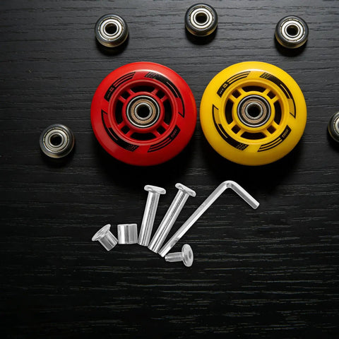 Inline Skate Axle Replacement Screws 6mm And 6.3mm Silver Alloy Bolts Provide Smooth Bearing Support For Lightweight Quad Roller Skates To Boost Handling Keep Your Rig Locked Down For Sick Rides And Cruising Without Loose Bolts Or Rust Issues. silver alloy axle screws with bearings and hex key