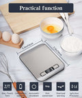 All In One 11 Pound Digital Kitchen Scale With Six Unit Modes G Kg Lb Oz Ml Milk Ml And Tare Function on kitchen counter